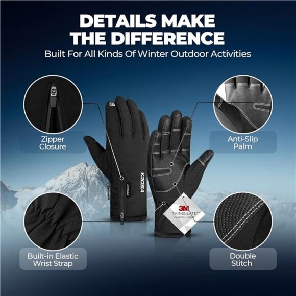 Winter Gloves Men Women Waterproof Snow Ski Gloves Touchscreen Thermal Cold - Picture 5 of 7